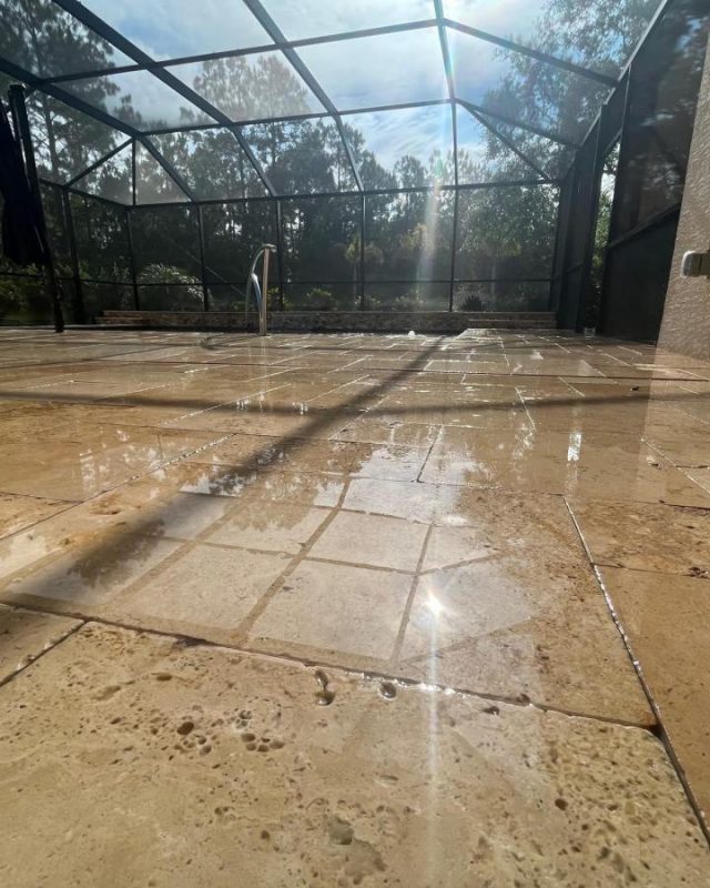 a wet tiles floor