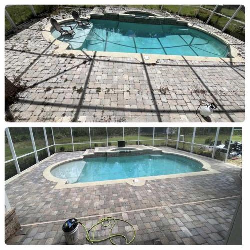 before and after of swimming pool area cleaning